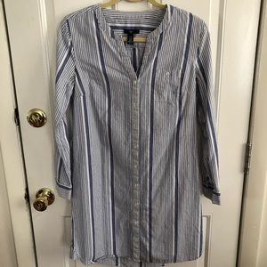 Blue white stripe linen dress